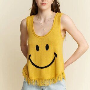 Jade By Jane Full Size Smiley Fringe Tank Top Plus Size